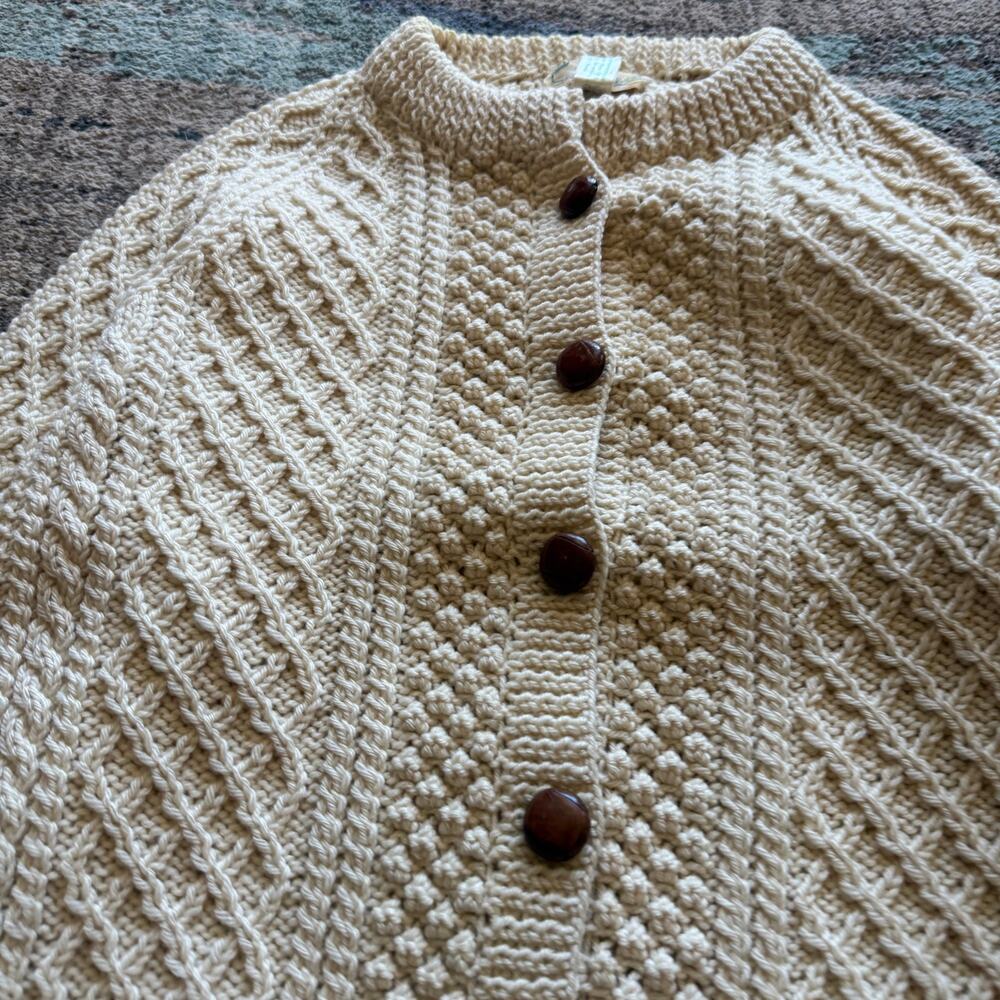 Vintage 80's Cardery Hand Knit Pure Wool Ireland Cream Knit Cardigan Sweater M - Picture 3 of 10
